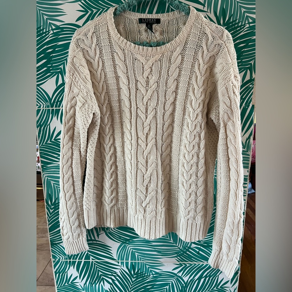 Ralph Lauren cableknit sweater green tag cream size M